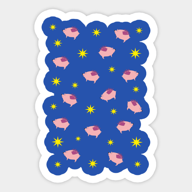 Flying piggies in the night Sticker by Evgeniya